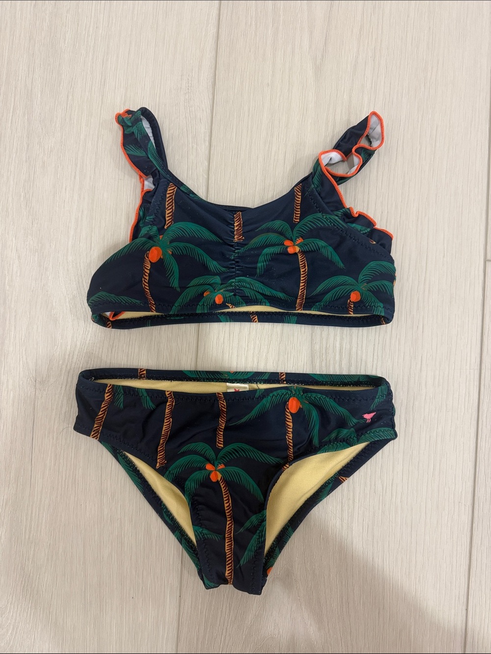 Pink Chicken Navy Palm Tree Bikini with Orange Trim